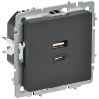 BRITE Розетка USB A+C 45Вт высокоскоростная зарядка РЮ11-2-БрГ графит IEK