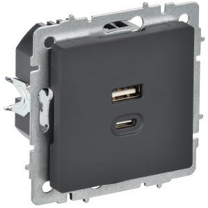BRITE Розетка USB A+C 45Вт высокоскоростная зарядка РЮ11-2-БрГ графит IEK