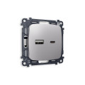 MO511010 Комплект механизма розетки OMEGA Сталь матовый 2USB AC 20W 3000mA быстрая зарядка QUANT OP5110, VM177 AMBRELLA VOLT