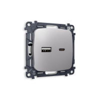 MO511010 Комплект механизма розетки OMEGA Сталь матовый 2USB AC 20W 3000mA быстрая зарядка QUANT OP5110, VM177 AMBRELLA VOLT