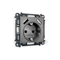 MA659010 Комплект механизма электрической розетки ALFA Антрацит серый 2USB AA 18W быстрая зарядка сз QUANT AP6590, VM155 AMBRELLA VOLT