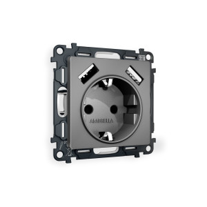 MA659010 Комплект механизма электрической розетки ALFA Антрацит серый 2USB AA 18W быстрая зарядка сз QUANT AP6590, VM155 AMBRELLA VOLT