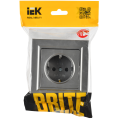 BRITE Розетка 1-местная с заземлением с защитными шторками 16А в сборе РСР14-1-0-БрС сталь IEK