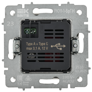 BRITE Розетка USB A+C 18Вт РЮ11-1-БрГН металл хром/никель IEK