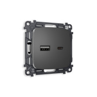 MO661010 Комплект механизма розетки OMEGA Антрацит серый 2USB AC 20W быстрая зарядка QUANT OP6610, VM177 AMBRELLA VOLT