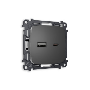 MO661010 Комплект механизма розетки OMEGA Антрацит серый 2USB AC 20W быстрая зарядка QUANT OP6610, VM177 AMBRELLA VOLT