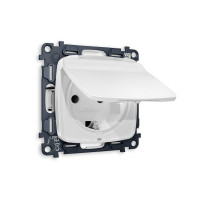 MO128010 Комплект механизма электрической розетки OMEGA Белый матовый сз с шторками и крышкой QUANT IP44 OP1280, VM141 AMBRELLA VOLT