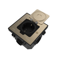 MultiDesk Лючок с розеткой 2К+З, 16А/250В, IP44 с коробкой для бетонных полов Никель, тип MDK21 MDK21202NC