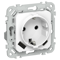 FLITE Розетка 1-местная с заземлением с защитными шторками 16А с USB A+C 20Вт РСЮшс11-0-ФлБ белый IEK