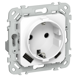 FLITE Розетка 1-местная с заземлением с защитными шторками 16А с USB A+C 20Вт РСЮшс11-0-ФлБ белый IEK