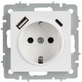 BRITE Розетка 1-местная с заземлением с защитными шторками 16А с USB AC 18Вт РЮш11-1-БрАБ арктический белый IEK