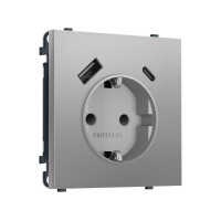 MS510010 Комплект механизма электрической розетки SIGMA Сталь матовый 2USB AC 20W быст. зар. сз сш 16A-250V QUANT PRO SP5100, PR160