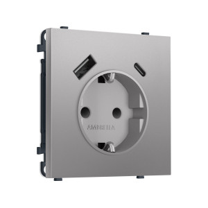 MS510010 Комплект механизма электрической розетки SIGMA Сталь матовый 2USB AC 20W быст. зар. сз сш 16A-250V QUANT PRO SP5100, PR160
