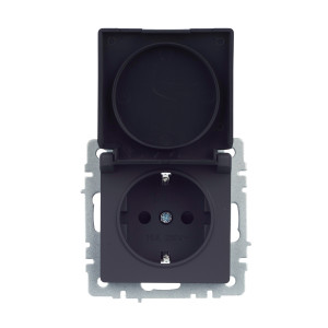 BRITE Розетка 1-местная с заземлением с защитными шторками и крышкой 16А IP44 РСбш10-3-44-БрГ графит IEK