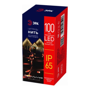 Гирлянда светодиодная Нить 10м 100LED тепл. бел. IP65 220В бел. мерцание провод прозр. ПВХ Эра Б0051889