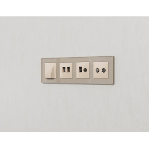 MA332110 Комплект механизма компьютерной двойной розетки RJ-45 с автоматической защитной шторкой ALFA Бежевый матовый QUANT AP3321, VM189 AMBRELLA VOLT