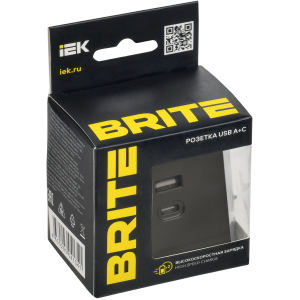 BRITE Розетка USB A+C 45Вт высокоскоростная зарядка РЮ11-2-БрГ графит IEK
