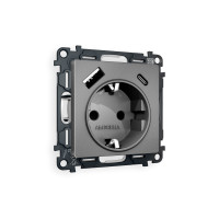 MA660010 Комплект механизма электрической розетки ALFA Антрацит серый 2USB AC 20W быстрая зарядка сз QUANT AP6600, VM160 AMBRELLA VOLT