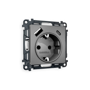 MA660010 Комплект механизма электрической розетки ALFA Антрацит серый 2USB AC 20W быстрая зарядка сз QUANT AP6600, VM160 AMBRELLA VOLT