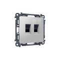 MA412110 Комплект механизма компьютерной двойной розетки RJ-45 (8P8C) CAT6 с автоматической защитной шторкой ALFA Серебро глянец QUANT (AP4121, VM189) AMBRELLA VOLT