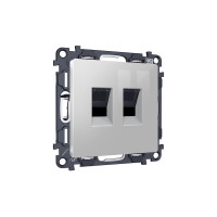 MA412110 Комплект механизма компьютерной двойной розетки RJ-45 (8P8C) CAT6 с автоматической защитной шторкой ALFA Серебро глянец QUANT (AP4121, VM189) AMBRELLA VOLT