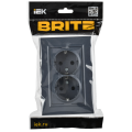BRITE Розетка 2-местная с заземлением с защитными шторками плоская 16А в сборе РСшПл12-3-БрМ маренго IEK
