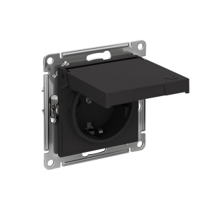 ATLASDESIGN РОЗЕТКА с заземлением со шторками с крышкой,16А,IP20, мех.,быстрозажим. клем., КАРБОН ATN001046S