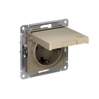 ATLASDESIGN РОЗЕТКА с заземлением со шторками с крышкой,16А,IP20, мех.,быстрозажим. клем., ШАМПАНЬ ATN000546S