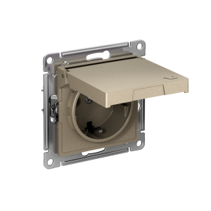 ATLASDESIGN РОЗЕТКА с заземлением со шторками с крышкой,16А,IP20, мех.,быстрозажим. клем., ШАМПАНЬ ATN000546S