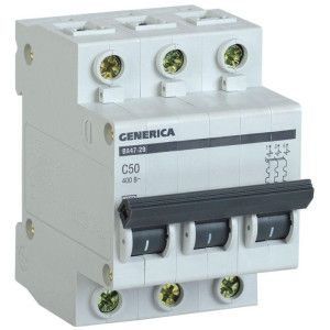 Автоматический выключатель IEK 3п C 50А 4.5кА ВА47-29 GENERICA  MVA25-3-050-C