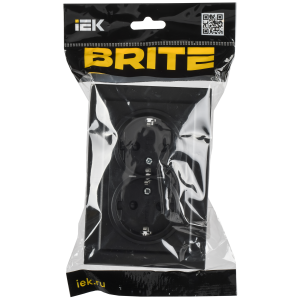 BRITE Розетка 2-местная с заземлением с защитными шторками 16А безвинтовое крепление в сборе РСш22-3-БрЧ черный IEK