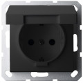 Jasmart G Черный матовый Розетка с/з со шторками с крышкой 16A 250V~ G5505PB