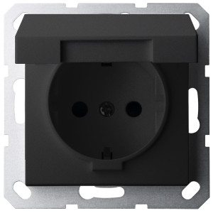 Jasmart G Черный матовый Розетка с/з со шторками с крышкой 16A 250V~ G5505PB