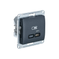 GLOSSA USB РОЗЕТКА тип-C 65Вт высокоскор.заряд. QC, PD, механизм, АНТРАЦИТ GSL000727