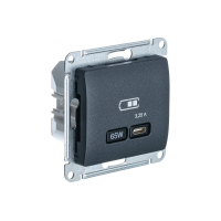 GLOSSA USB РОЗЕТКА тип-C 65Вт высокоскор.заряд. QC, PD, механизм, АНТРАЦИТ GSL000727