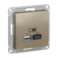 ATLASDESIGN USB РОЗЕТКА А+С, 5В/2,4А, 2х5В/1,2А, механизм, ШАМПАНЬ ATN000539