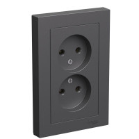 ATLASDESIGN РОЗЕТКА двойная без заземления, 16А, в сборе, БАЗАЛЬТ ATN001420