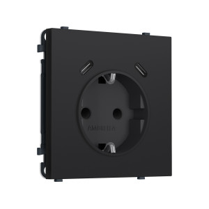 MS990510 Комплект механизма электрической розетки SIGMA Черный Мягкое касание 2USB С+C 20W (быст. зар.) с/з с/ш 16A-250V QUANT PRO (SP9905, PR165)