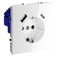 Розетка встраиваемая VOLTUM S70 с заземлением и защитными шторками, 16А, с USB, AС, белый глянцевы