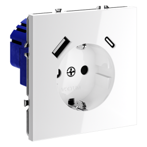 Розетка встраиваемая VOLTUM S70 с заземлением и защитными шторками, 16А, с USB, AС, белый глянцевы