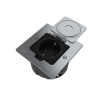 MultiDesk Лючок с розеткой 2К+З, 16А/250В, IP44 с коробкой д/стены,фальшпола,стола Серебро тип MDK21 MDK21102SA