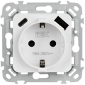 FLITE Розетка 1-местная с заземлением с защитными шторками 16А с USB A+C 20Вт безвинтовое крепление РСЮшс11-1-ФлБ белый IEK