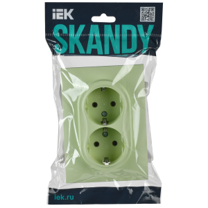 SKANDY Розетка 2-местная с заземлением без защитных шторок 16А в сборе SK-R08G мятный IEK