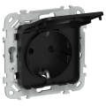 FLITE Розетка с заземлением с защитными шторками и крышкой 16А IP44 РСшкр11-0-44-ФлЧ черный IEK