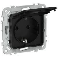 FLITE Розетка с заземлением с защитными шторками и крышкой 16А IP44 РСшкр11-0-44-ФлЧ черный IEK