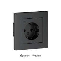 ATLASDESIGN SMART РОЗЕТКА с заземл., со шт., Zigbee, L+N, 16А, мех., КАРБОН ATN001045Z