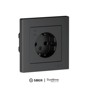 ATLASDESIGN SMART РОЗЕТКА с заземл., со шт., Zigbee, L+N, 16А, мех., КАРБОН ATN001045Z