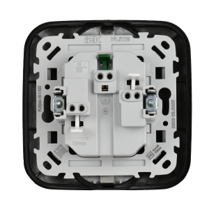 FLITE Розетка 2-местная с заземлением с защитными шторками безвинтовое крепление 16А в сборе РСш12-1-А-ФлЧ черный IEK