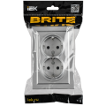 BRITE Розетка 2-местная с заземлением без защитных шторок 16А безвинтовое крепление в сборе РС22-3-БрА алюминий IEK