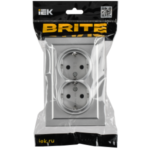 BRITE Розетка 2-местная с заземлением без защитных шторок 16А безвинтовое крепление в сборе РС22-3-БрА алюминий IEK